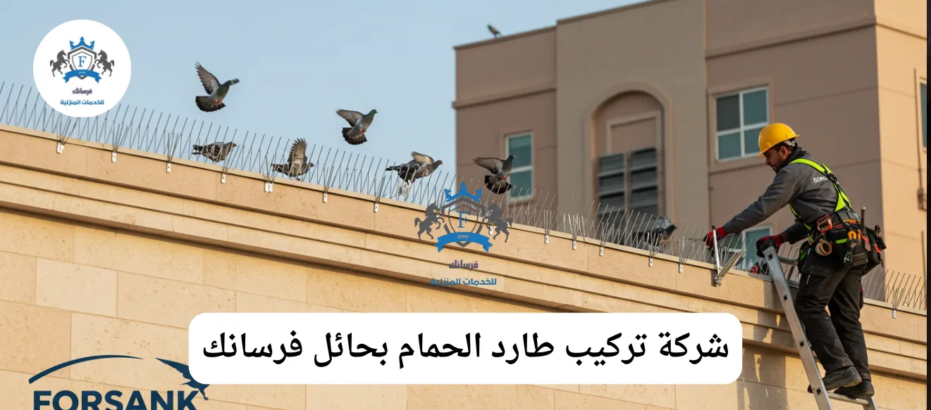 فريق عمل فرسانك يثبت أشواك طاردة للحمام على سطح مبنى في مدينة حائل